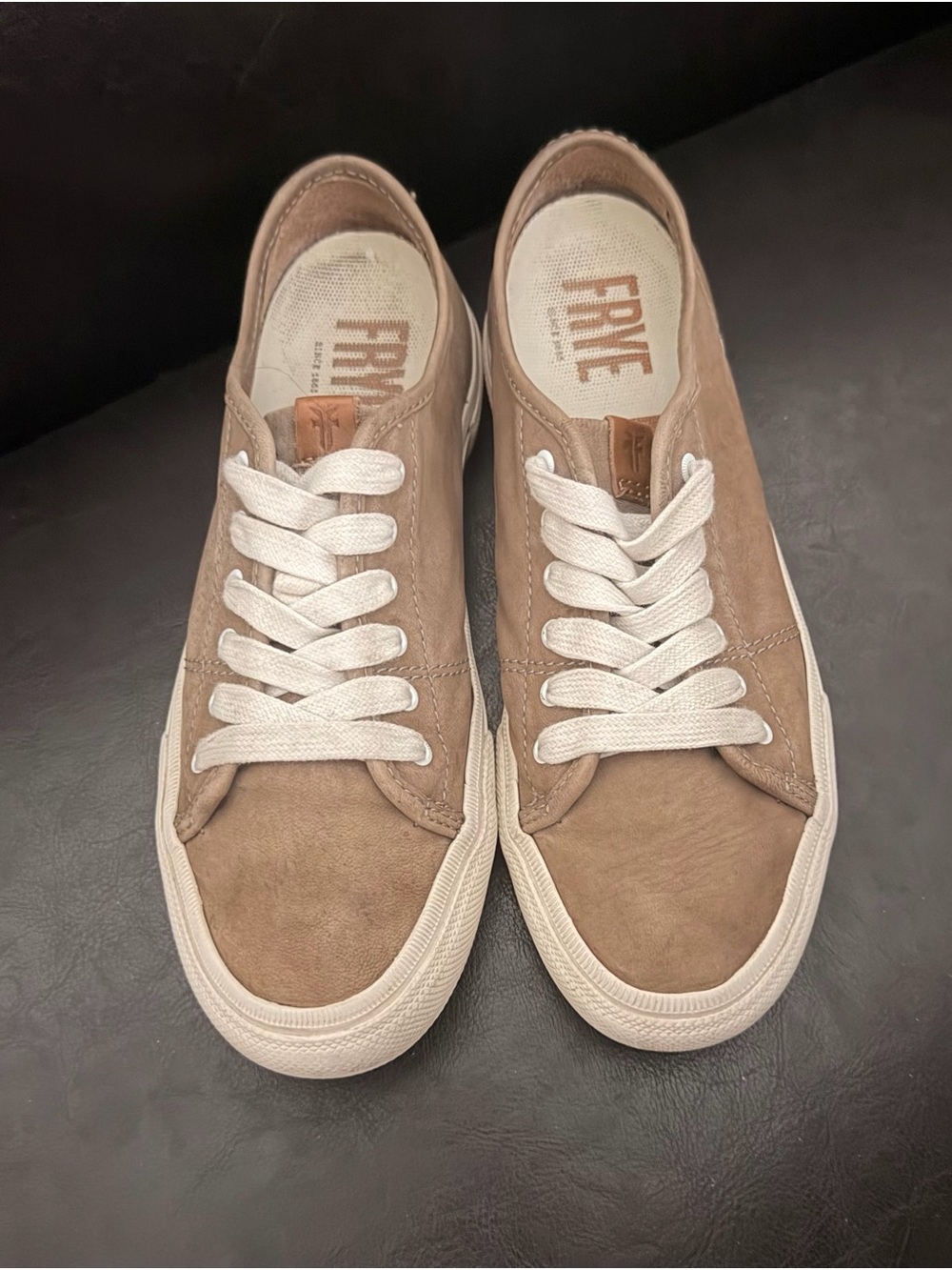 Frye Women's Gia Taupe Suede Low-Top Sneakers with White Laces